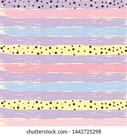 Abstract hand drawn seamless pattern with striped geometric brush and dot background.Textured background for poster, card, textile, wallpaper template.