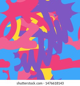 Abstract hand drawn seamless pattern. Multicolor scribbles. Wallpaper, wrapping paper vector design