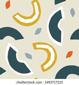 Abstract hand drawn seamless pattern. Modern collage background with autumn  motives. Vector illustration