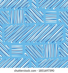 Abstract hand drawn seamless pattern vector. Blue, white lines.