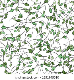 Abstract hand drawn seamless pattern vector. Green leaves.