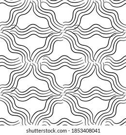 Abstract hand drawn seamless pattern vector, background and texture. Black wavy lines on white.