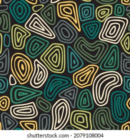 Abstract hand drawn seamless pattern with deformed circles. Ethnic graphic Illustration with irregular rounded shapes. Simple minimalist design. Drawing. For wallpaper, fabric, textile, wrapper.