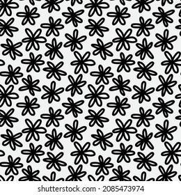 Abstract hand drawn seamless pattern with flower shape elements. Black and white texture. Doodle style vector