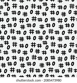 Abstrakte handgezeichnete, nahtlose Muster, schwarz-weiße Kreuze Nullen Textur. Doodle-Stil-Vektorgrafik.