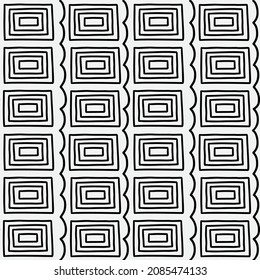 Abstract hand drawn seamless pattern with squares, black and white texture. Doodle style vector.