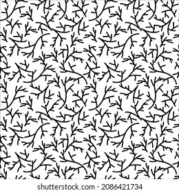 Abstract hand drawn seamless pattern with twig shape elements. Black and white texture. Doodle style vector