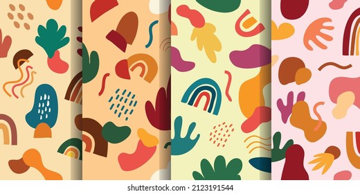 Abstract hand drawn seamless pattern set collection