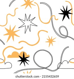 Abstract hand drawn seamless pattern. Black, yellow and white illustration.