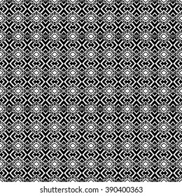 Abstract hand drawn seamless pattern. Boho chic style wallpaper with ethnic aztec elements. Black and white.