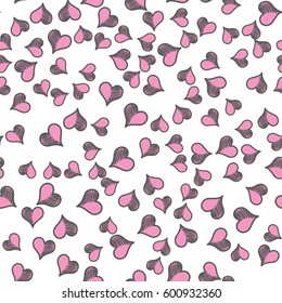 Abstract hand drawn seamless pattern with hearts