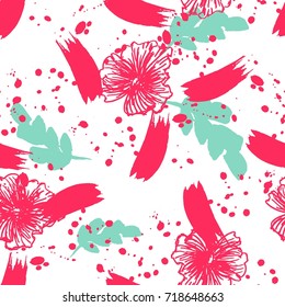 Abstract Hand Drawn Seamless pattern with Blooming Blowers 