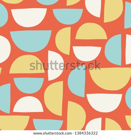 Abstract hand drawn semicircles seamless vector background orange blue yellow white