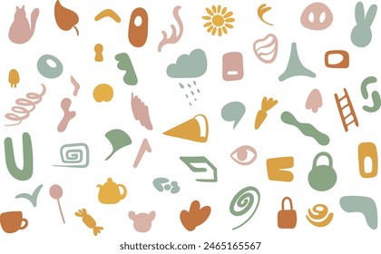 Abstractas diseños de forma dibujada a mano. Siluetas simples y formas para el fondo.