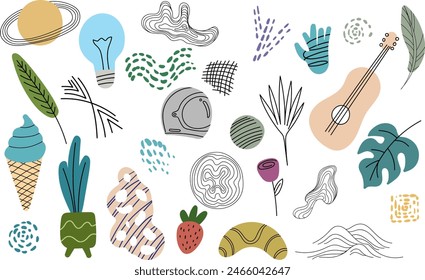 Abstractas diseños de forma dibujada a mano. Siluetas de colores simples y formas para el fondo.