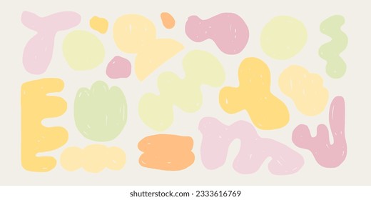 Abstract hand drawn shapes collection. Naive art, infantile style trendy art. Simple colorful trendy decoration illustration set for poster, placard and other graphic design.