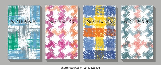 Abstract hand drawn shapes cover set. Collection vertical backgrounds with different wavy shapes  Creative fun collage.