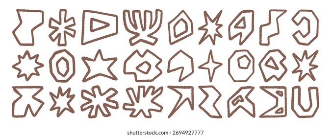 Abstract hand drawn shapes with rough brush stroke, minimal modern cutout style. Vector illustration