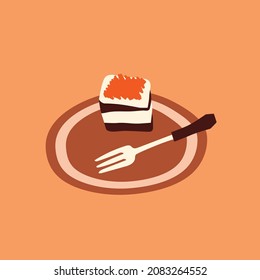 Abstract Hand Drawn Sliced Brownis Cake On Plate Illustration, Vector EPS 10.