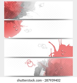 Abstract hand drawn spotted background with empty place for text message, great composition for your design. Web banners collection, abstract header layouts, vector illustration templates.