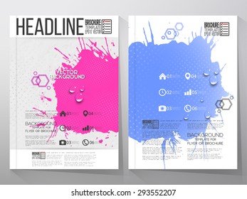 Abstract hand drawn spotted blue-pink background with empty place for text message, great composition for your design, grunge style vector illustration. Brochure or flyer vector templates.