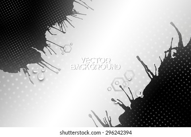Abstract hand drawn spotted gray-black background with empty place for text message, great composition for your design, grunge style vector illustration.