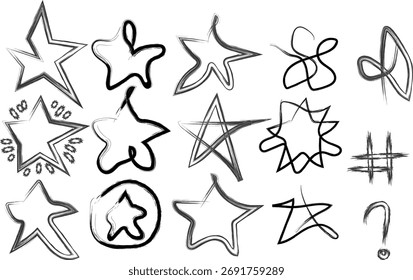 Abstrakte handgezeichnete Stern-Formen und Symbole für kreatives Design