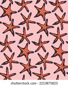 Abstract Hand Drawn Starfish Retro Style Swim Wear Seamless Pattern Trendy Fashion Colors Perfect for Allover Fabric Print or Wrapping Paper Pastel Pink Coral Tones