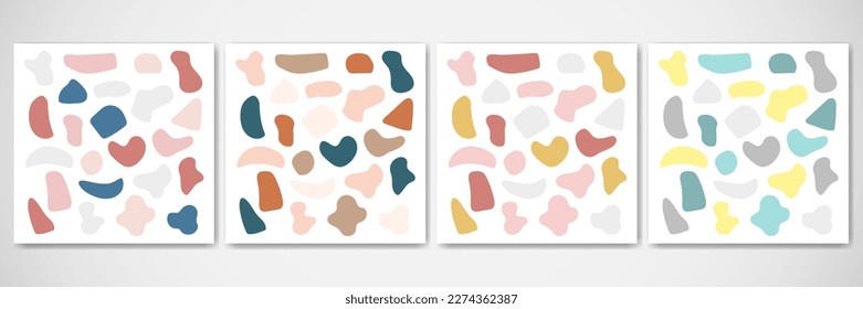 Resumen conjunto de formas de piedra dibujadas a mano. Colección multicolor de manchas o manchas redondeadas en estilo plano minimalista. Elementos vectoriales básicos para la decoración moderna, fondo de texto y logotipo, diseño orgánico.