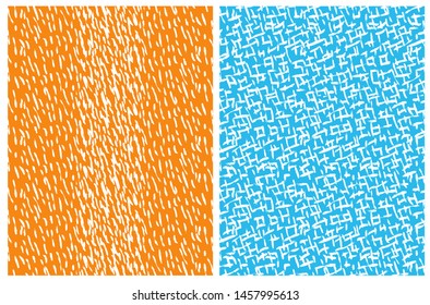 Abstract Hand Drawn Stripes Vector Pattern. White Irregular Brush Lines on a Blue and Orange Background. Funny Vivid Color Geometric Layouts. Abstract Wild Animal Skin. Simple Blue Canvas Design.