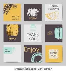 Abstract hand drawn style square hipster postcards in pastel colors