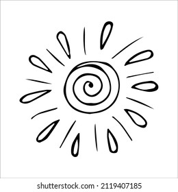 sol dibujado a mano o estrella en forma de doodle, elemento de un solo doodle