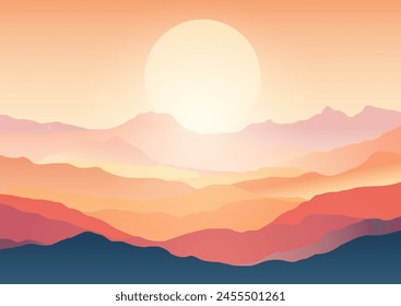 Abstract hand drawn sunset landscape background 