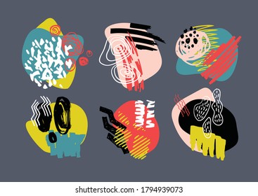Abstract hand drawn template design elements. Abstract art set for poster, web, banner.