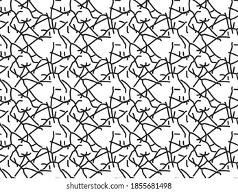 Abstract hand drawn texture, background, seamless pattern vector. Cracked mud and wall, black lines on white.