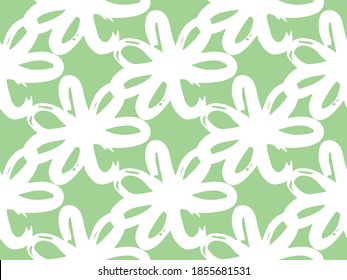 Abstract hand drawn texture, background, seamless pattern vector. White daisy flowers on green.