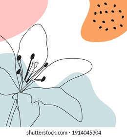 Resumen de diseño de moda con diseño de mano dibujado con una flor de silueta de contorno y formas decorativas. Ilustración vectorial