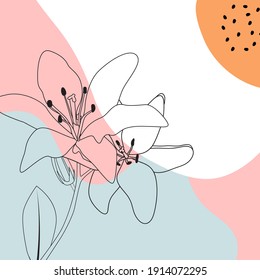 Abstract Hand Drawn trendy design background with  contour silhouette flower, decorative shapes. Vector Illustration