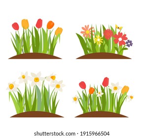 Abstract Hand Drawn trendy design background and spring flowers  Vector Illustration
