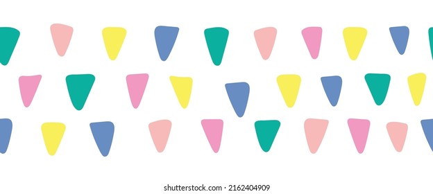 Abstract hand drawn triangle shapes seamless vector border. Seamless horizontal pattern organic Hand paper cutting matisse style collage illustration. Banner, footer, divider, fabric trim, ribbon.