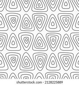 Abstract hand drawn triangles seamless pattern. Repeating outline triangles ornament. Triangles with rounded corners. Black and white background. For wrapping, paper cover, textile, fabric, cloth.