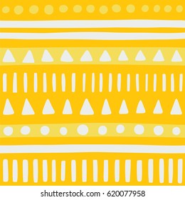 Abstract hand drawn Tribal texture. Simple Ethnic seamless pattern with triangles, lines and circles.