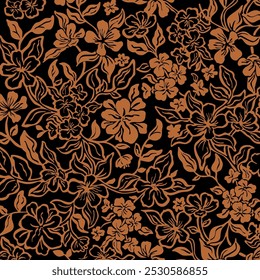 Abstract Hand Drawn Two Color Flowers and Leaves Seamless Vector Pattern Isolated Background Seamless vector floral pattern with large flowers in Hawaiian style. Silhouette floral pattern for textiles