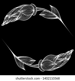 Abstract hand drawn of two rose flowers isolated on black background. Vector illustration. Line art. Sketch.