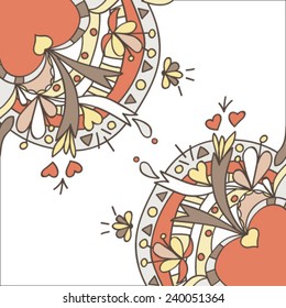 Abstract hand- drawn valentine postcard