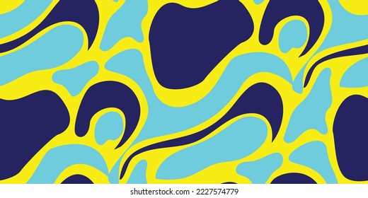 Abstract Hand Drawn Various Shapes Vector Objects Contemporary Modern Illustration Seamless Pattern Trendy Fashion Colors Perfect for Allover Fabric Print Neon Yellow Navy Blue Tones