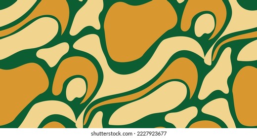 Abstract Hand Drawn Various Shapes Vector Objects Contemporary Modern Illustration Seamless Pattern Trendy Fashion Colors Perfect for Allover Fabric Print Dark Green Mustard Yellow Tones