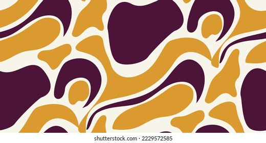 Abstract Hand Drawn Various Shapes Vector Objects Contemporary Modern Illustration Seamless Pattern Trendy Fashion Colors Perfect for Allover Fabric Print Dark Purple Mustard Yellow Tones