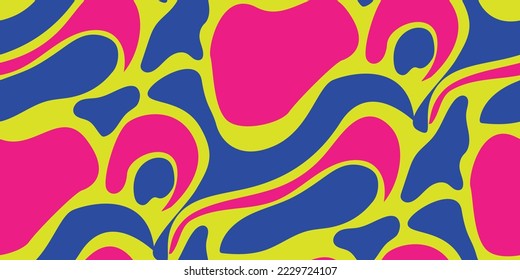 Abstract Hand Drawn Various Shapes Vector Objects Contemporary Modern Illustration Seamless Pattern Trendy Fashion Colors Perfect for Allover Fabric Print Neon Green Royal Blue Fuchsia Tones