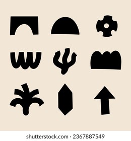Resumen dibujado a mano de varias formas y elementos de objetos de doodle para los niños y la cubierta escolar, arte abstracto de pared para la decoración del hogar, huellas y diseño de patrones.